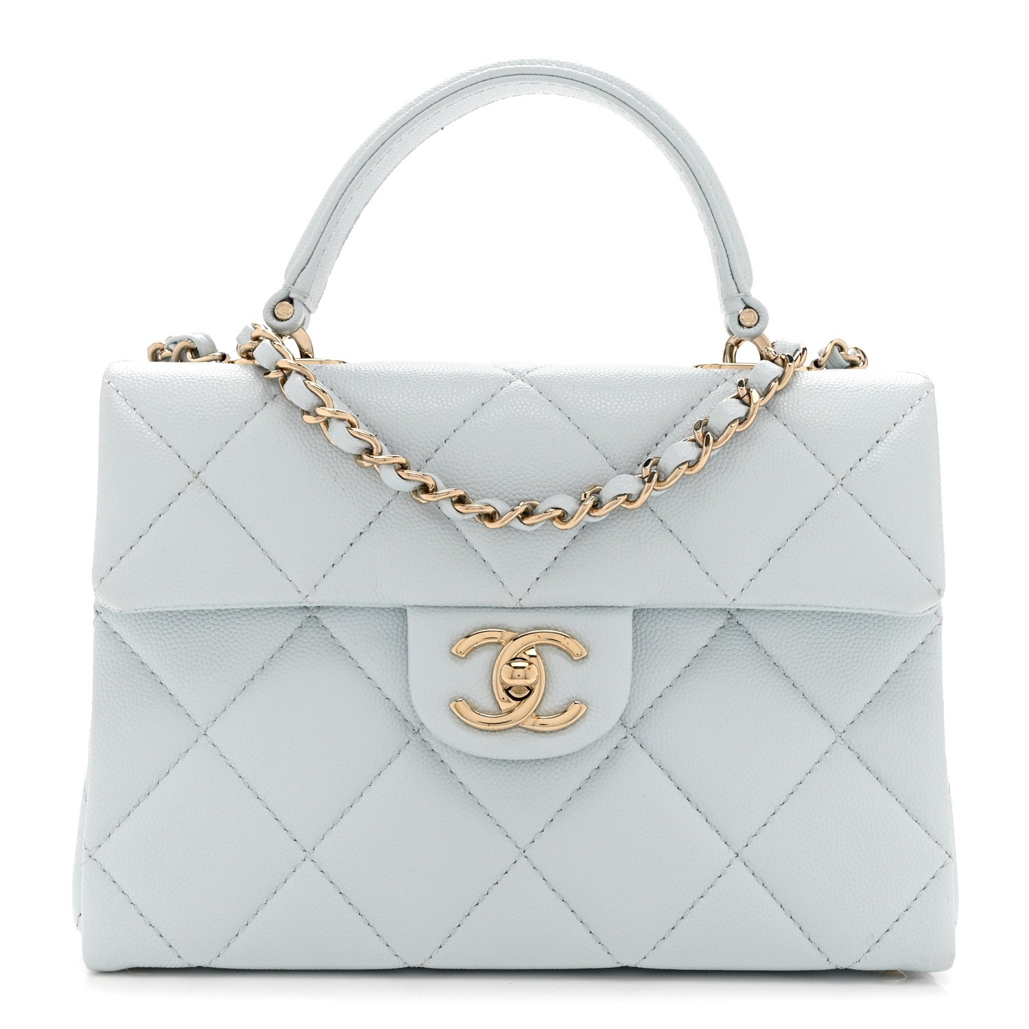 Chanel Caviar Quilted Mini Retro Twist Top Handle Flap Light Blue