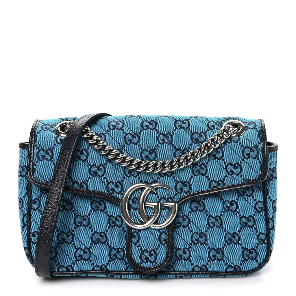 Gucci Monogram Multicolor Matelasse Diagonal Small GG Marmont Shoulder Bag Light Blue