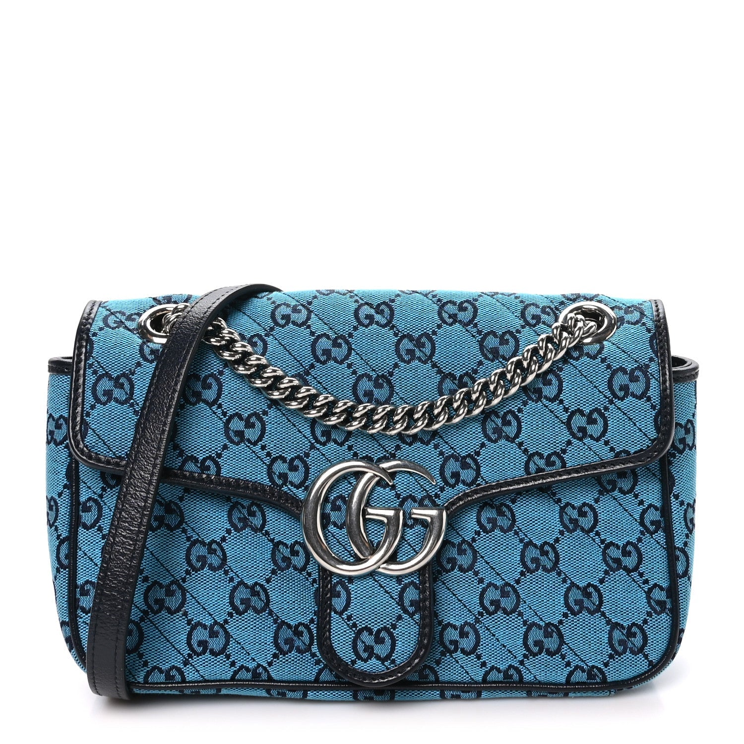 Gucci Monogram Multicolor Matelasse Diagonal Small GG Marmont Shoulder Bag Light Blue