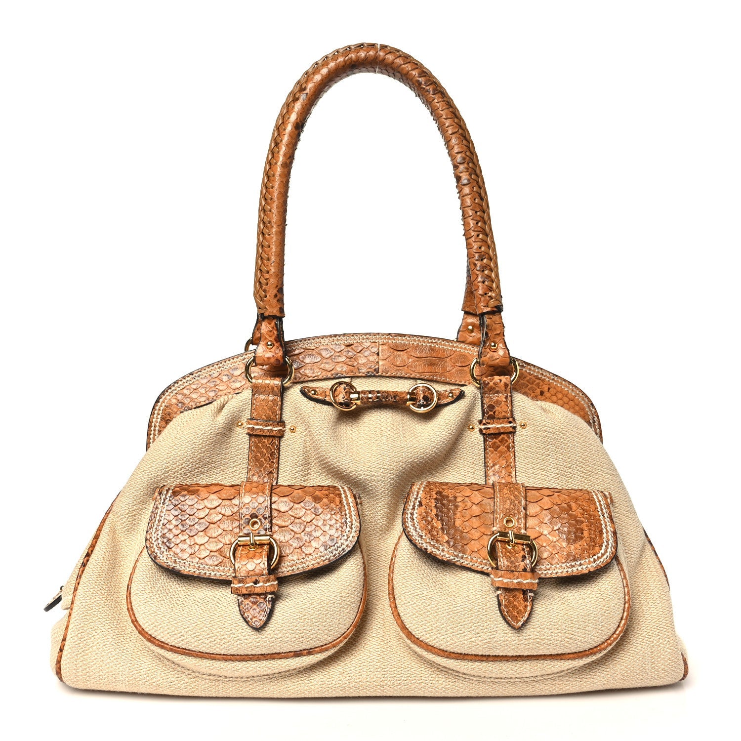 Dior Snakeskin My Dior Frame Double Pocket Satchel Beige