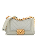 Chanel Caviar Chevron Quilted Small Boy Flap Light Grey