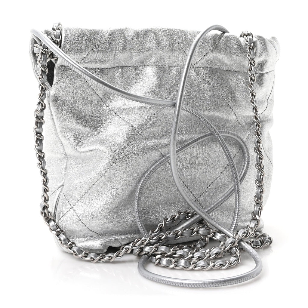 Chanel Metallic Lambskin Quilted Mini Chanel 22 Silvery