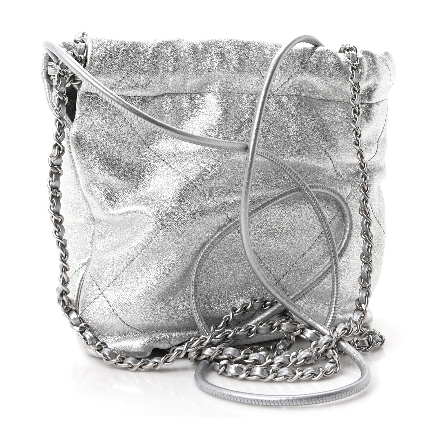 Chanel Metallic Lambskin Quilted Mini Chanel 22 Silvery