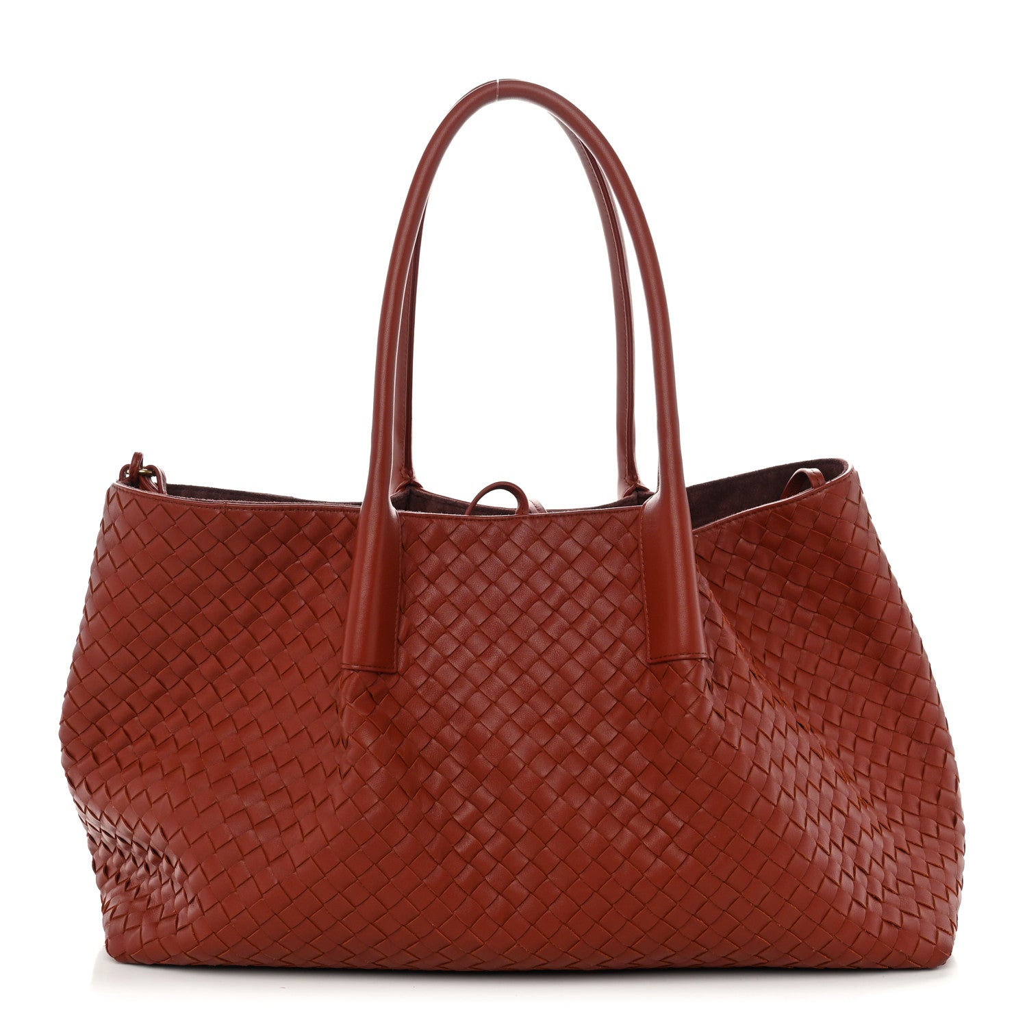 Bottega Veneta Calfskin Intrecciato Large Pinacoteca Reversible Tote Rust Deep Mahogany