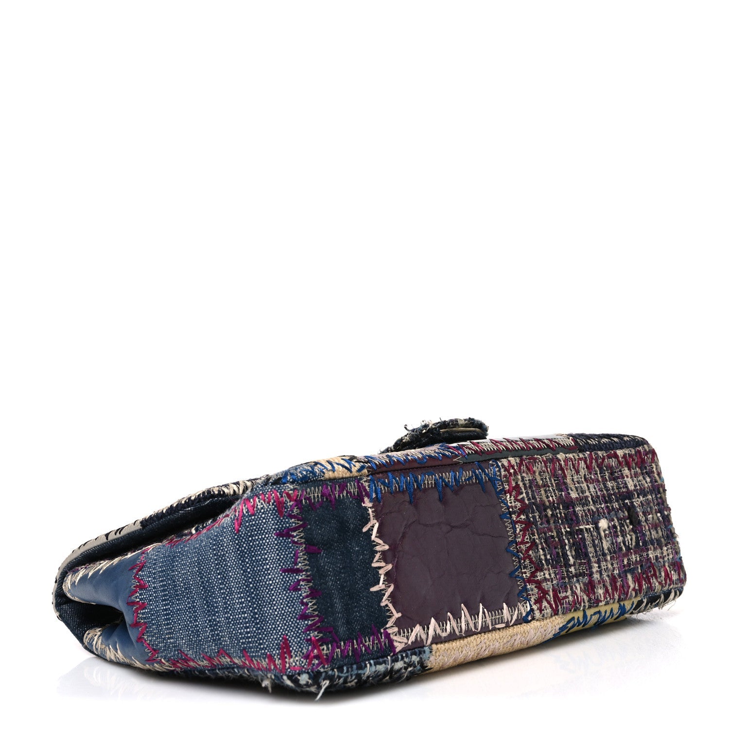 Chanel Denim Tweed Patchwork Jumbo Single Flap Multicolor