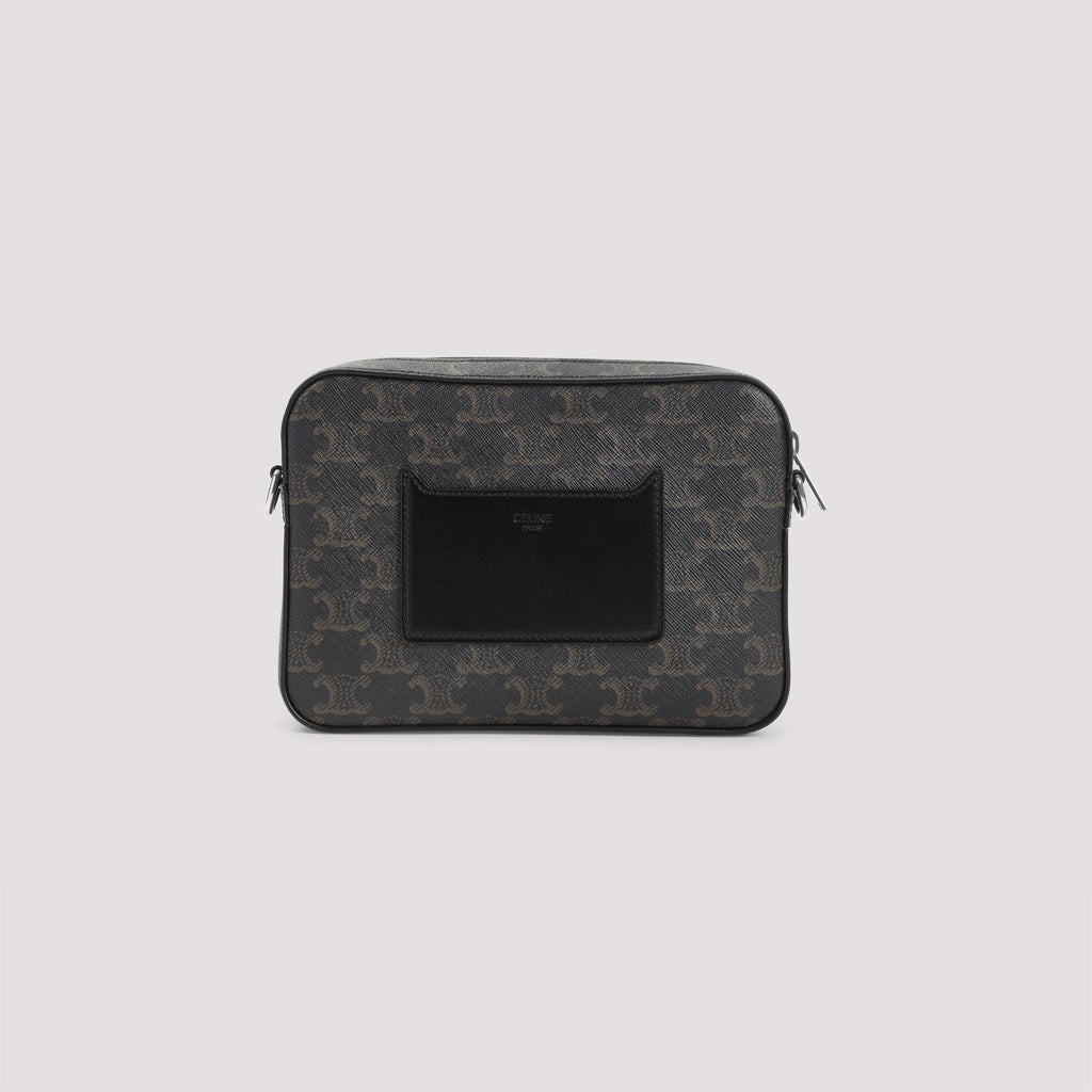 Back view — Celine Triomphe canvas messenger bag with black leather card pocket