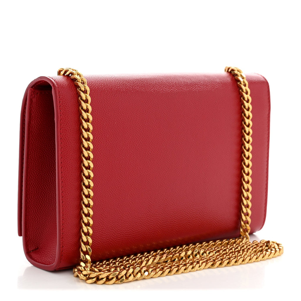 Saint Laurent Grain De Poudre Small Monogram Kate Satchel Red