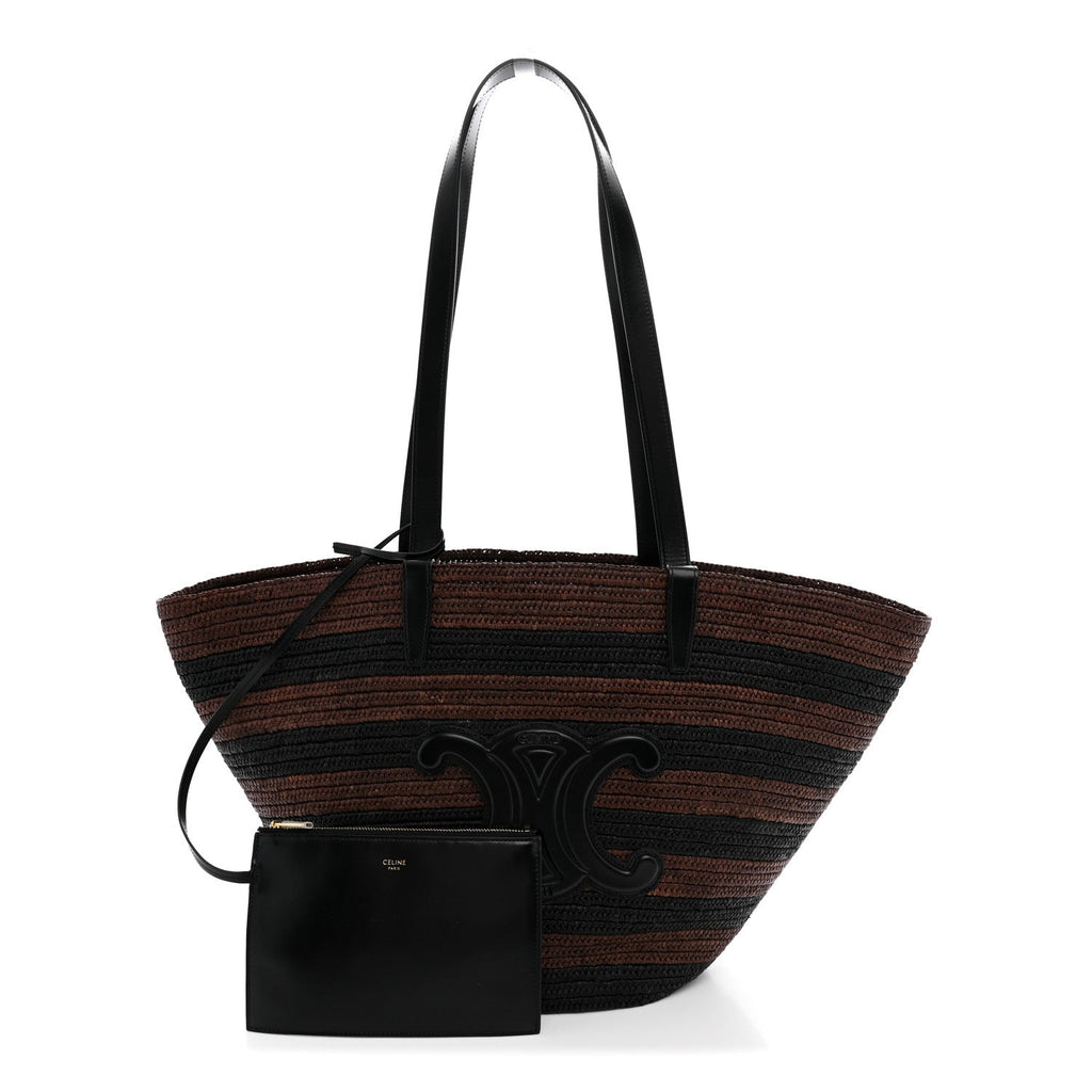 Celine Raffia Striped Calfskin Triomphe Couffin Panier Black Brown