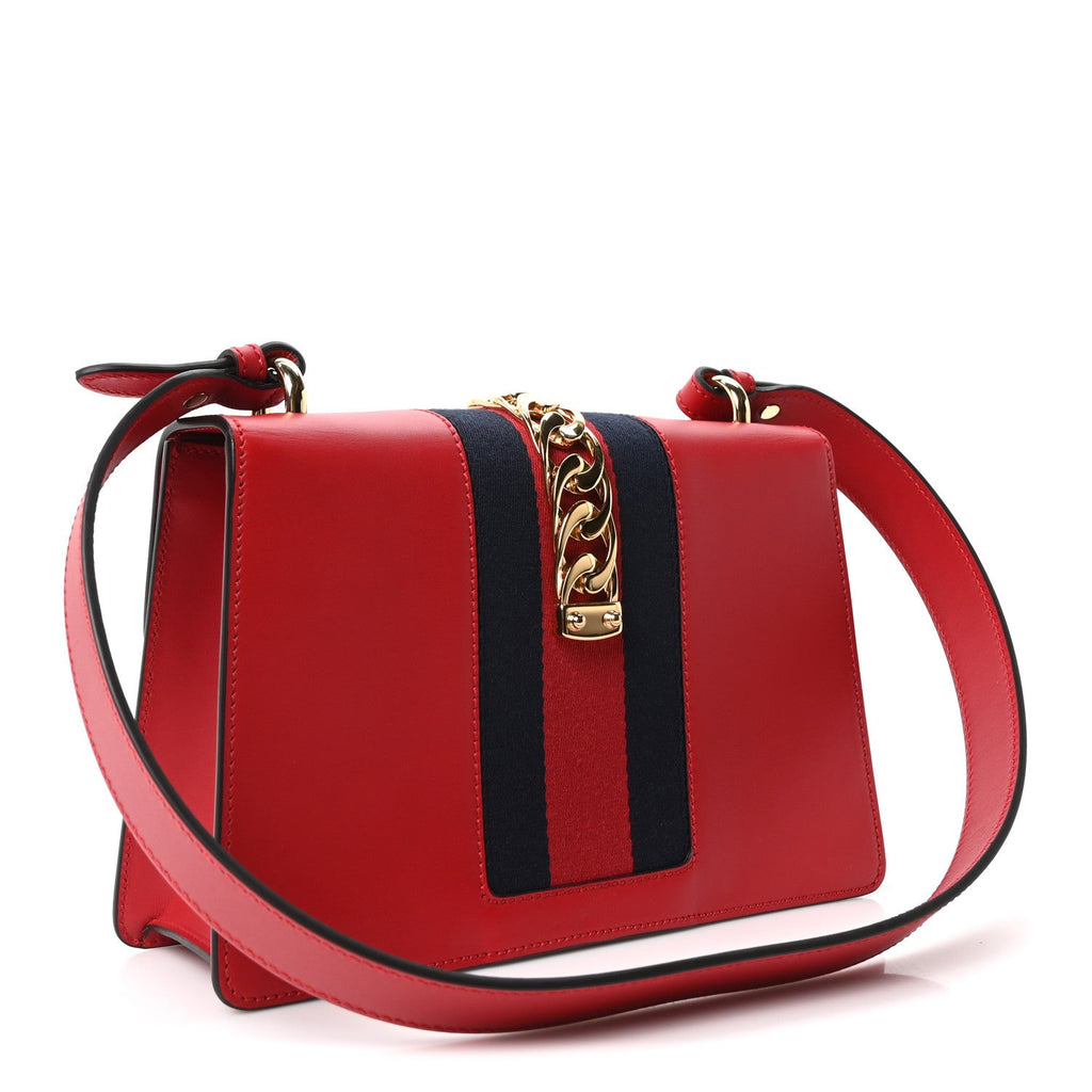 Gucci Calfskin Small Sylvie Shoulder Bag Hibiscus Red