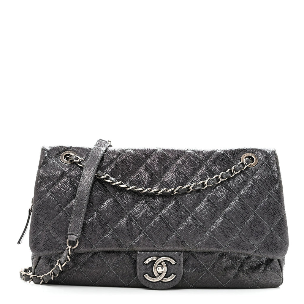 Chanel Iridescent Caviar Quilted Jumbo Easy Flap Silver