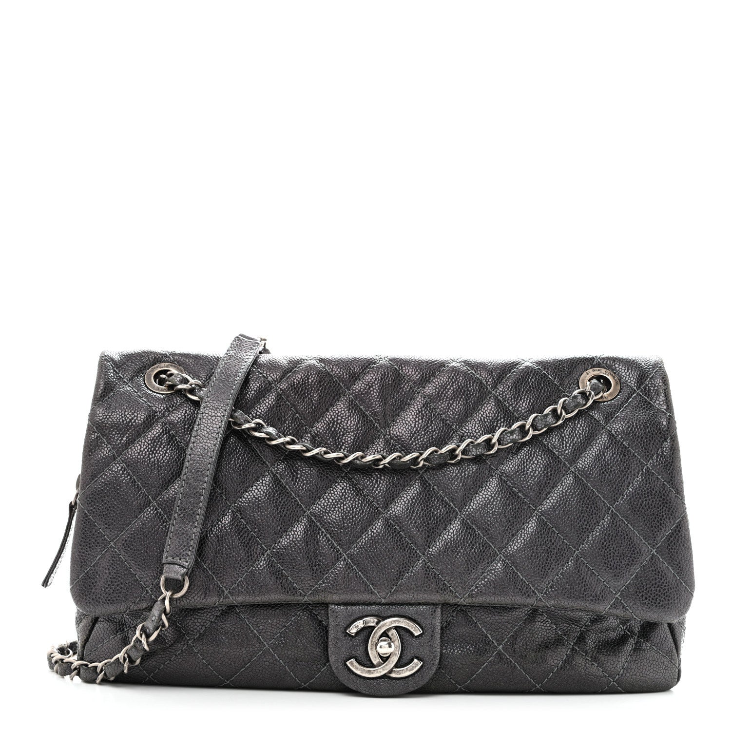 Chanel Iridescent Caviar Quilted Jumbo Easy Flap Silver