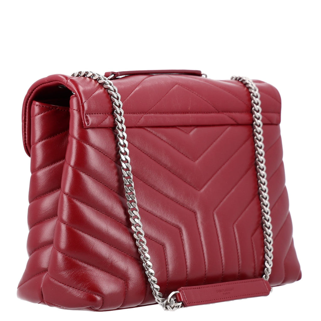 Saint Laurent Calfskin Y Quilted Monogram Medium Loulou Chain Satchel Palissandre