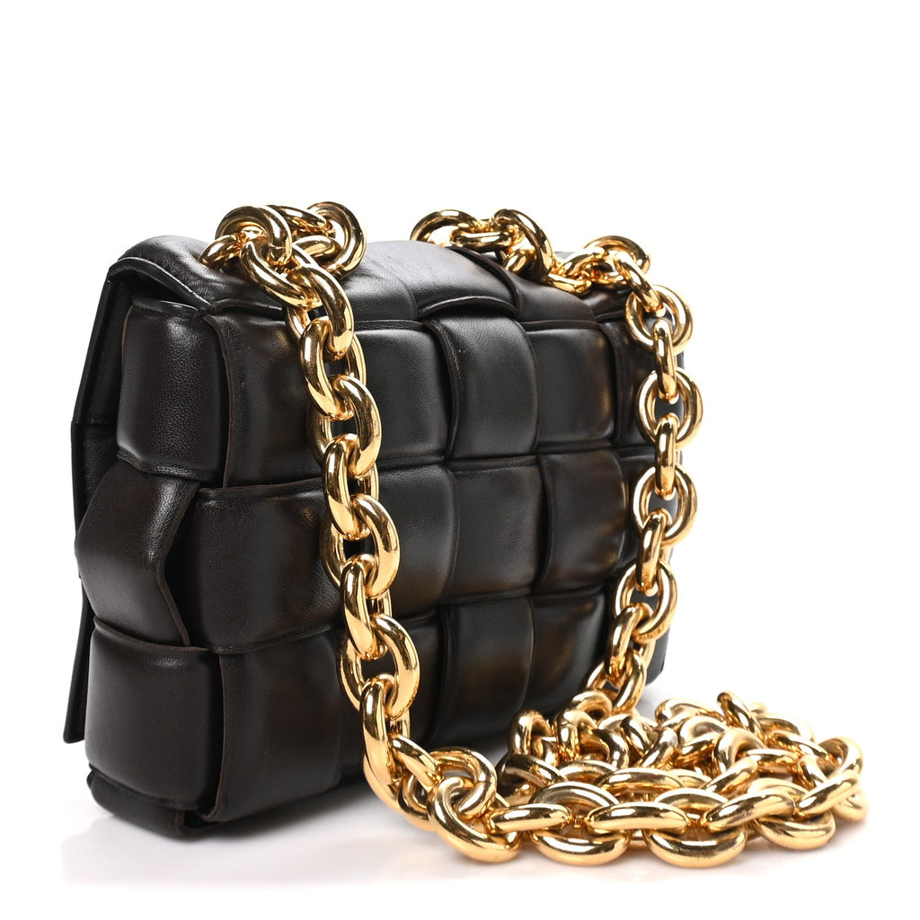 Bottega Veneta Lambskin Maxi Intreccio Padded Chain Cassette Crossbody Bag Fondant