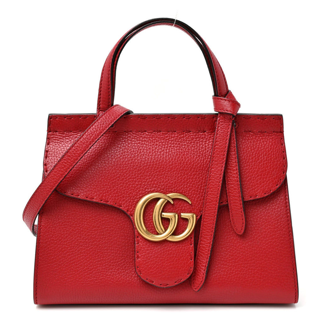 Gucci Cellarius Calfskin Mini GG Marmont Top Handle Bag Vulcanic Red