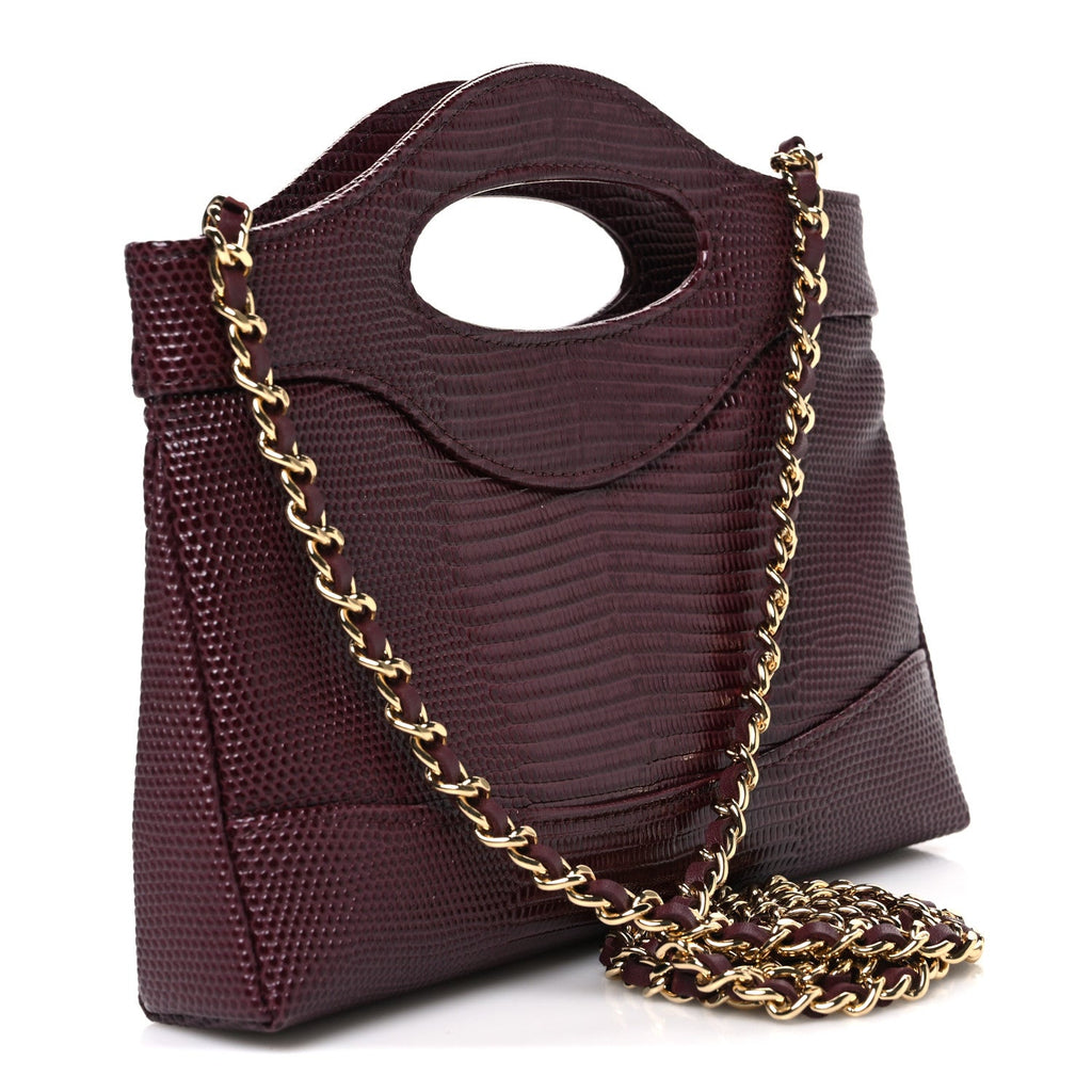 Chanel Lizard Embossed Calfskin Quilted Nano 31 Shopping Bag Burgundy