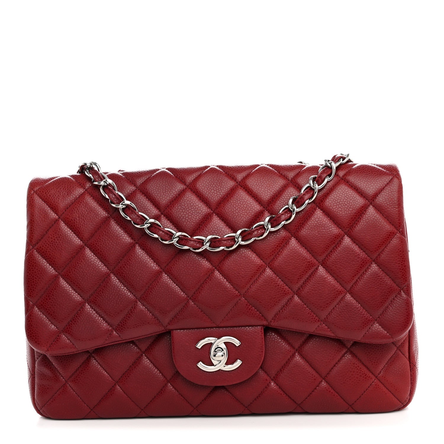 Chanel Caviar Quilted Jumbo Single Flap Dark Red