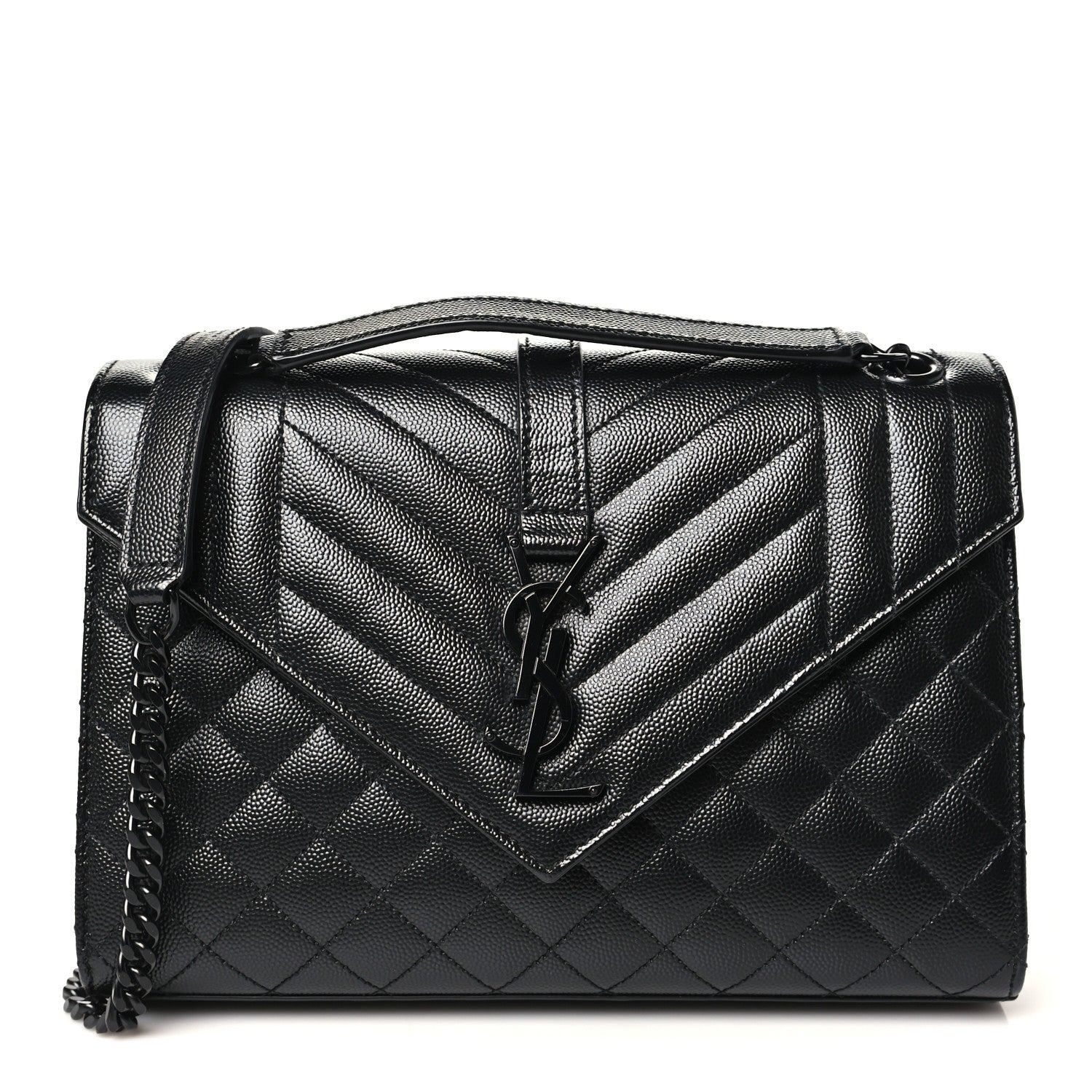 Saint Laurent Grain De Poudre Textured Mixed Matelasse Triquilt Medium Monogram Monochrome Satchel Black