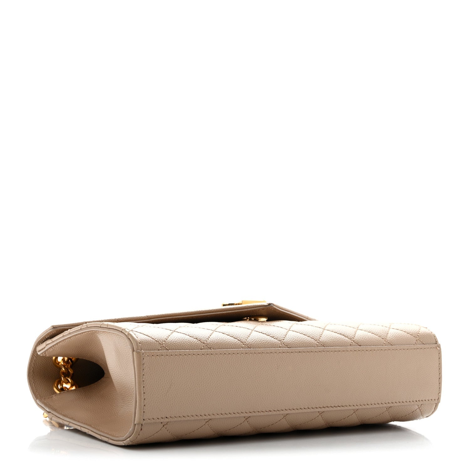 Saint Laurent Grain De Poudre Textured Mixed Matelasse Medium Triquilt Monogram Satchel Dark Beige