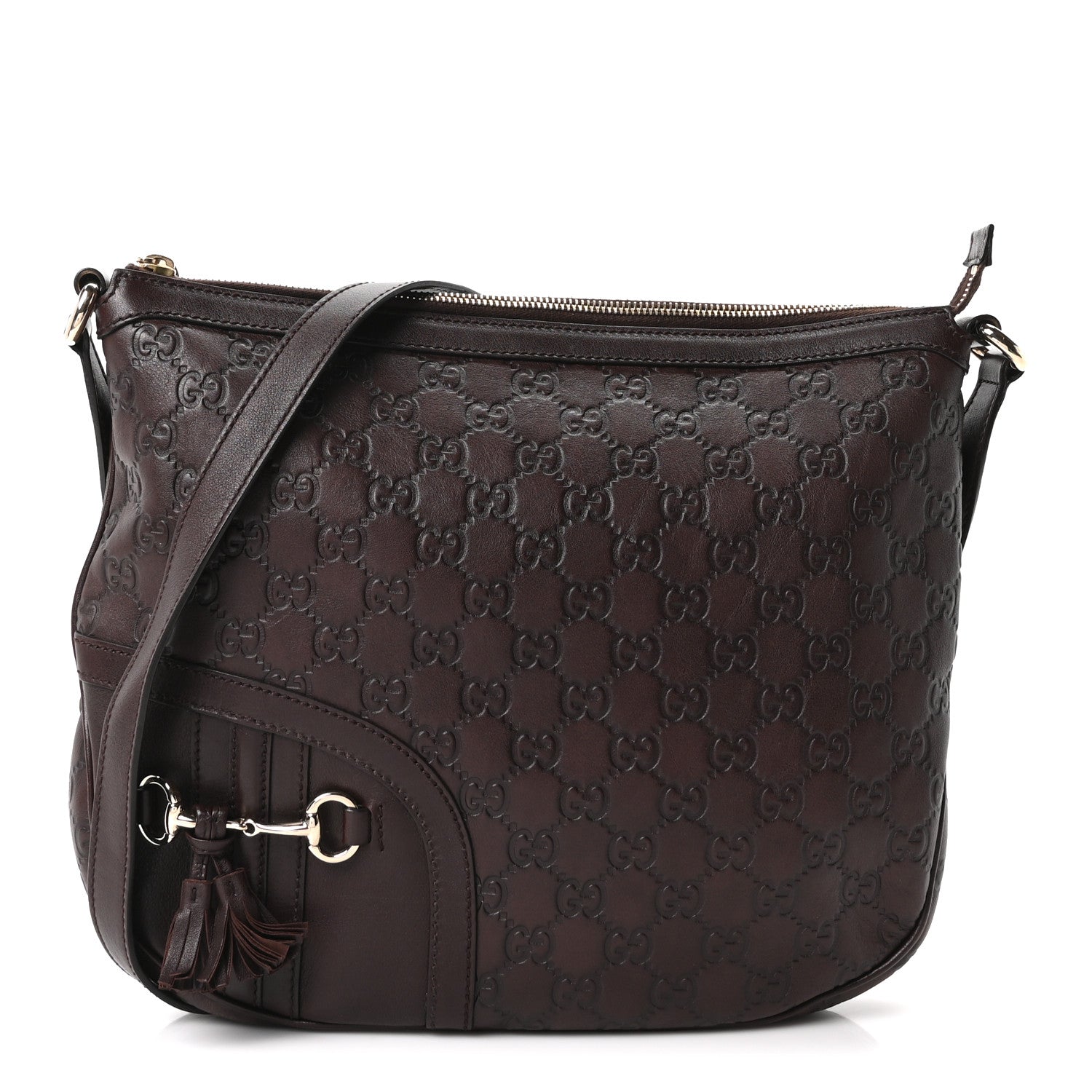 Gucci Guccissima Horsebit Tassel Messenger Bag Dark Brown