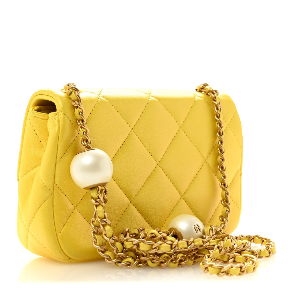 Chanel Pearly Lambskin Pearl Quilted Mini Flap Yellow