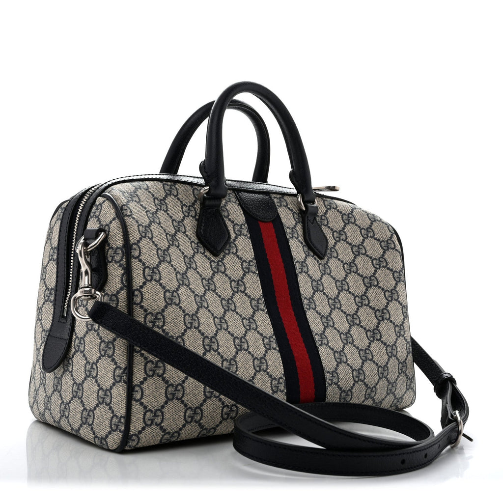 Gucci GG Supreme Monogram Web Medium Ophidia Top Handle Bag Beige Blue