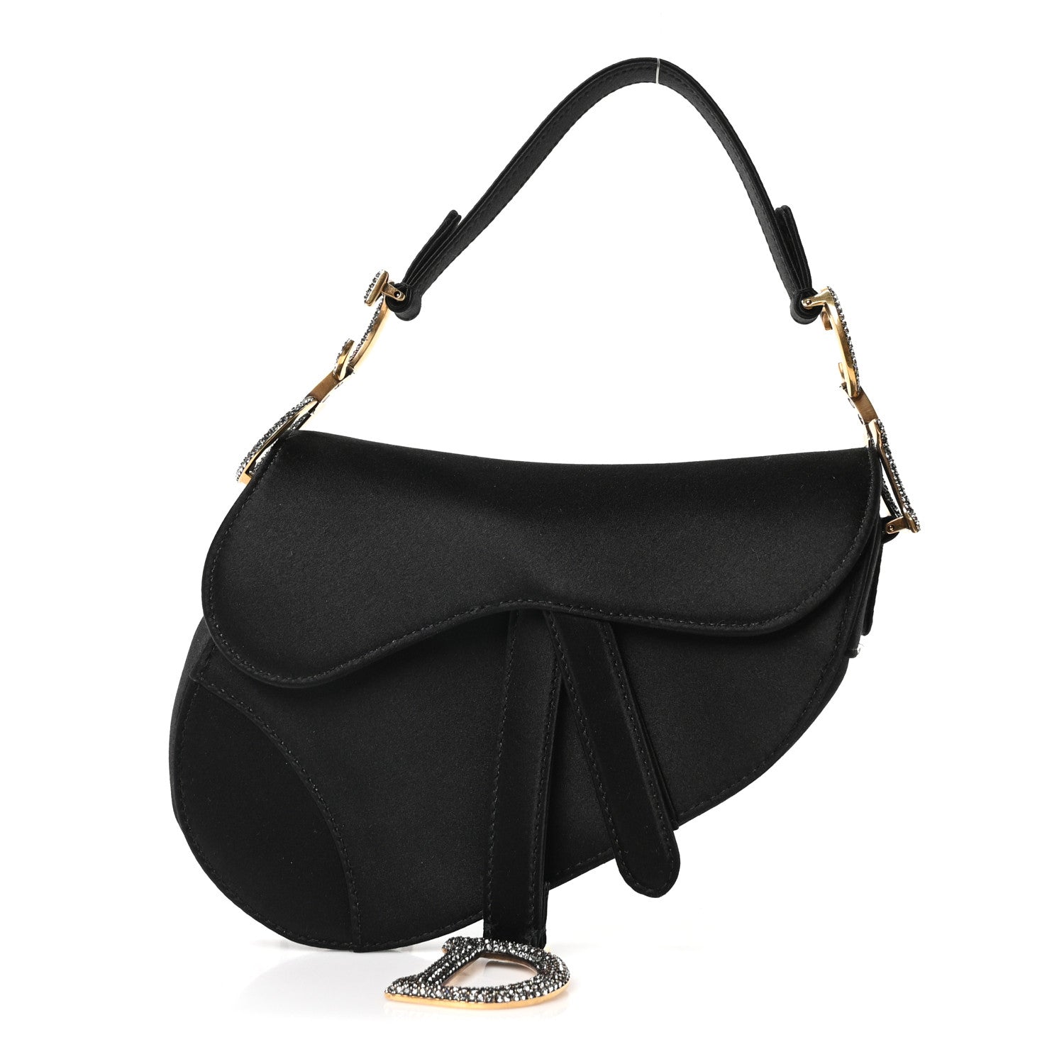 Dior Satin Crystal Mini Saddle Bag Black
