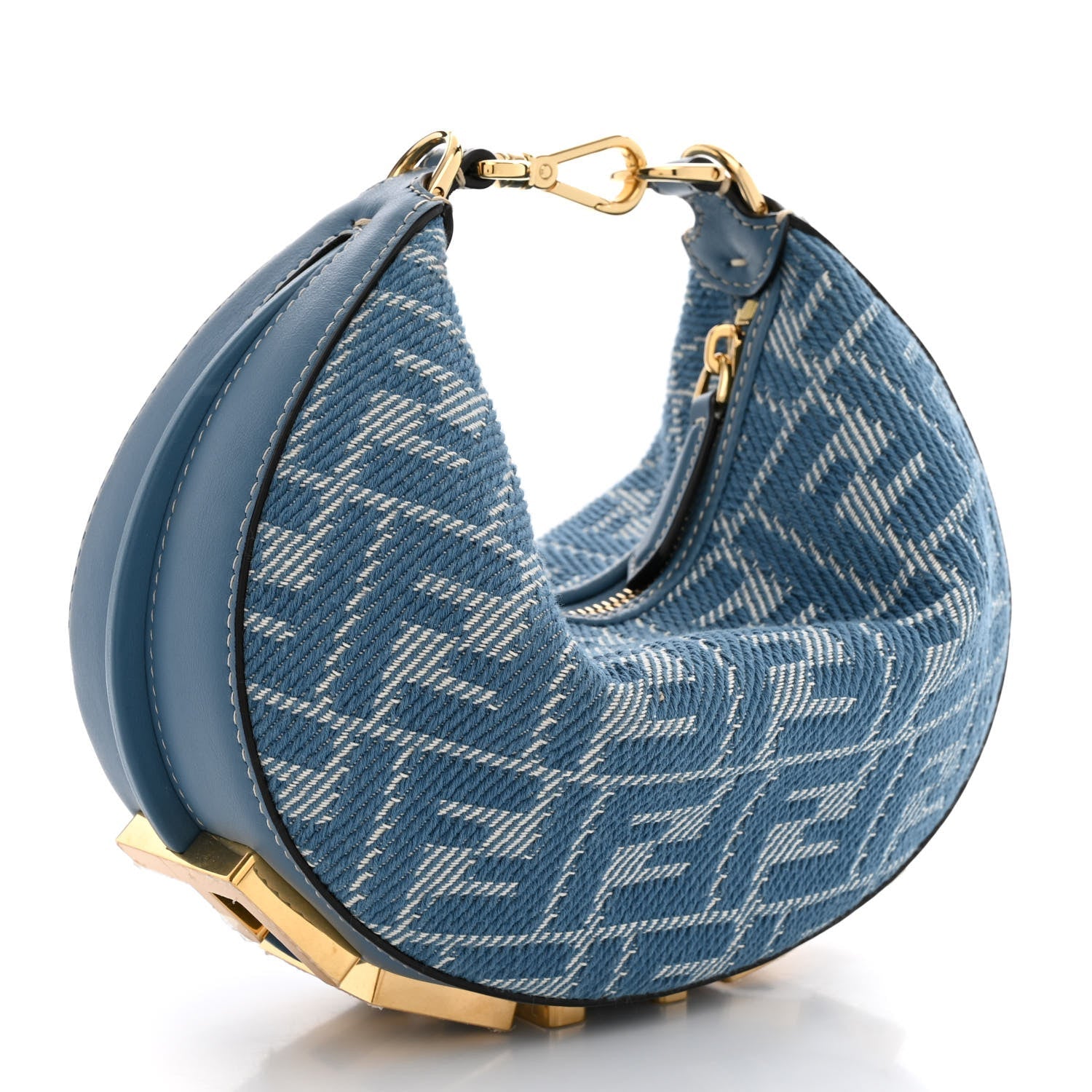 Fendi Denim Vitello King F is Fendi FF Embroidered Mini Fendigraphy Hobo Bag Denim Sand Blue White