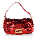 Fendi Sequin Paillettes Enamel Baguette Red