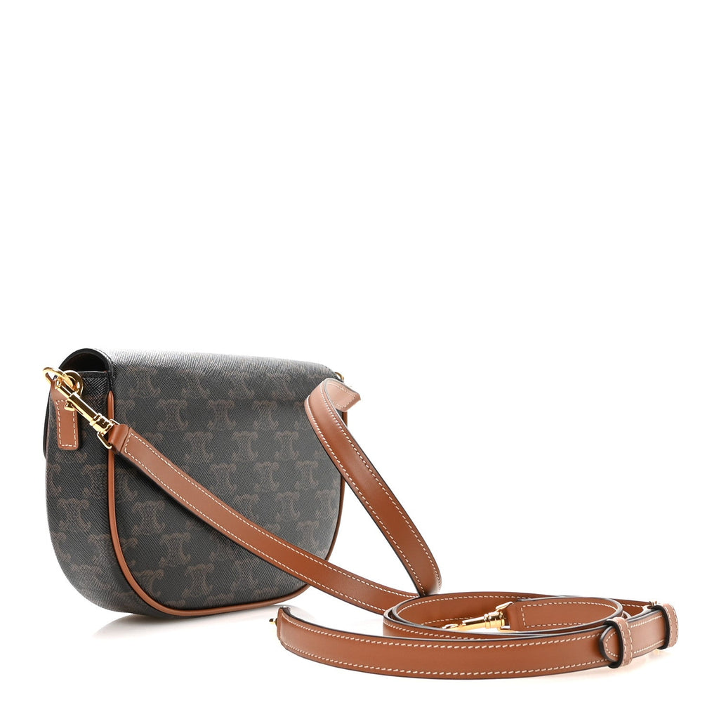 Celine Triomphe Canvas Folco Shoulder Bag Tan Tan
