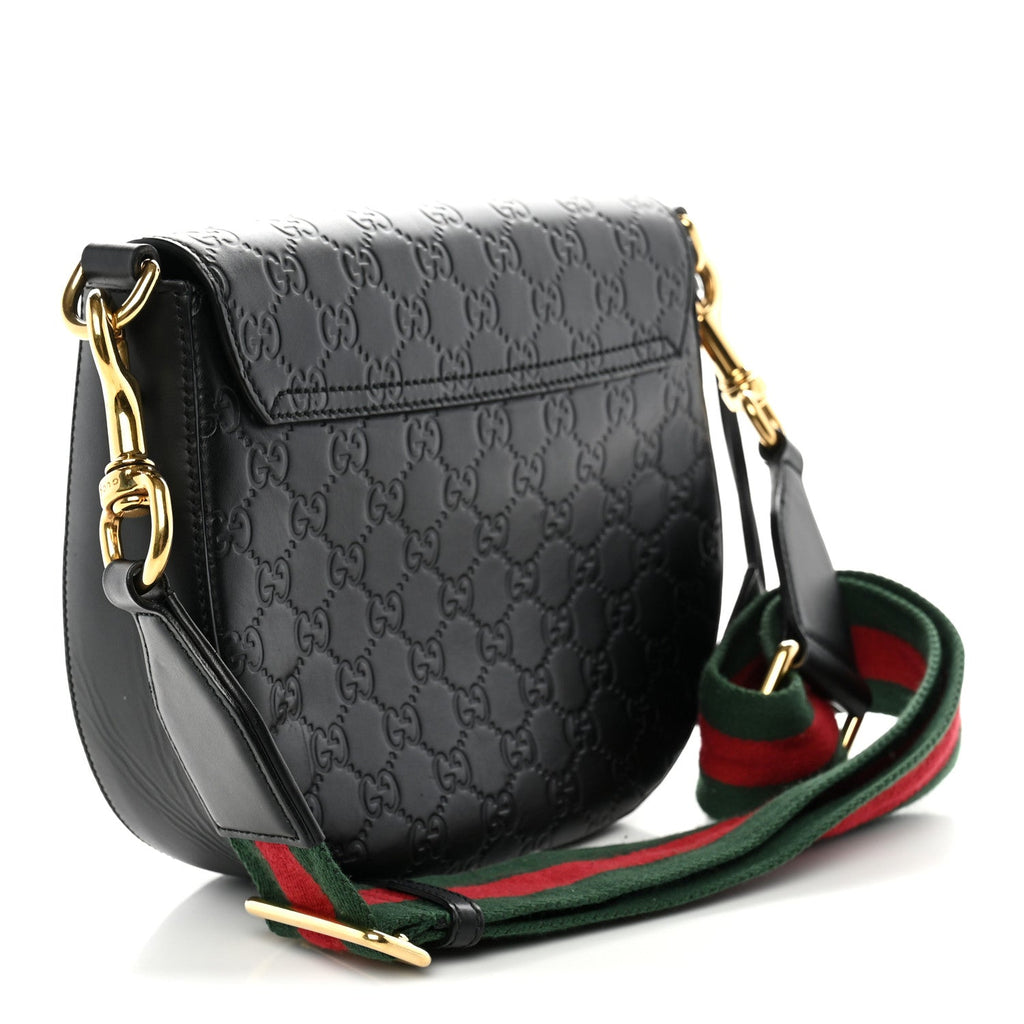 Gucci Guccissima Web Medium Padlock Messenger Shoulder Bag Black