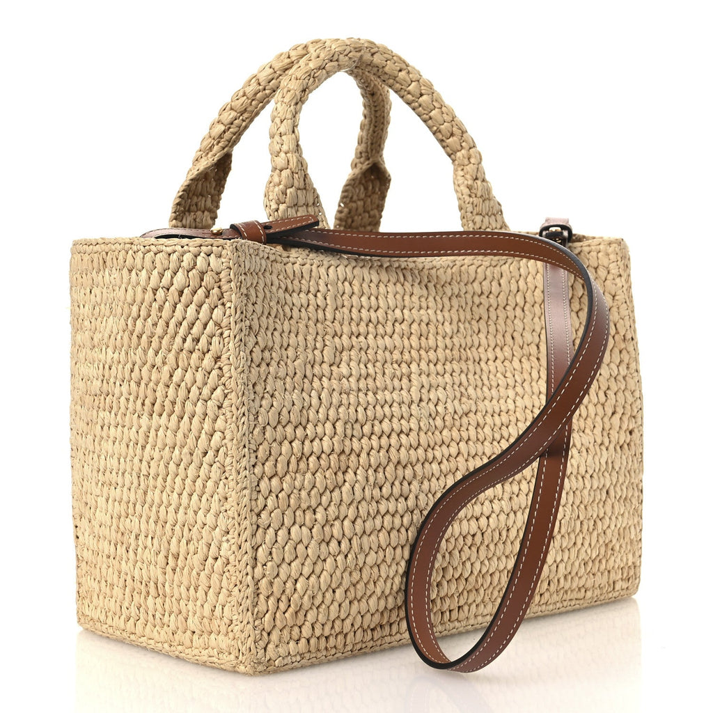 Celine Raffia Calfskin Triomphe Small Cabas Thais Tan