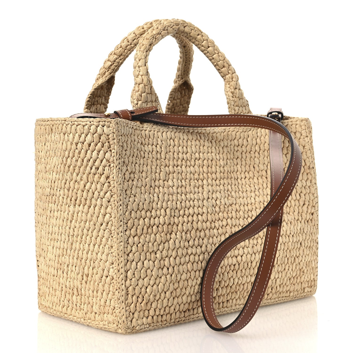 Celine Raffia Calfskin Triomphe Small Cabas Thais Tan