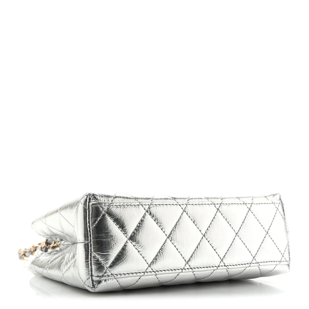 Chanel Metallic Aged Calfskin Quilted Nano Kelly Shopper Silvery