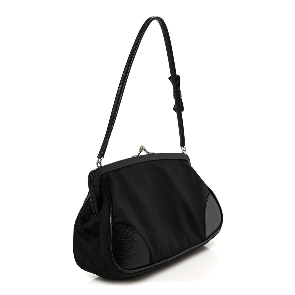 Prada Tessuto Nylon Saffiano Kisslock Shoulder Bag Black