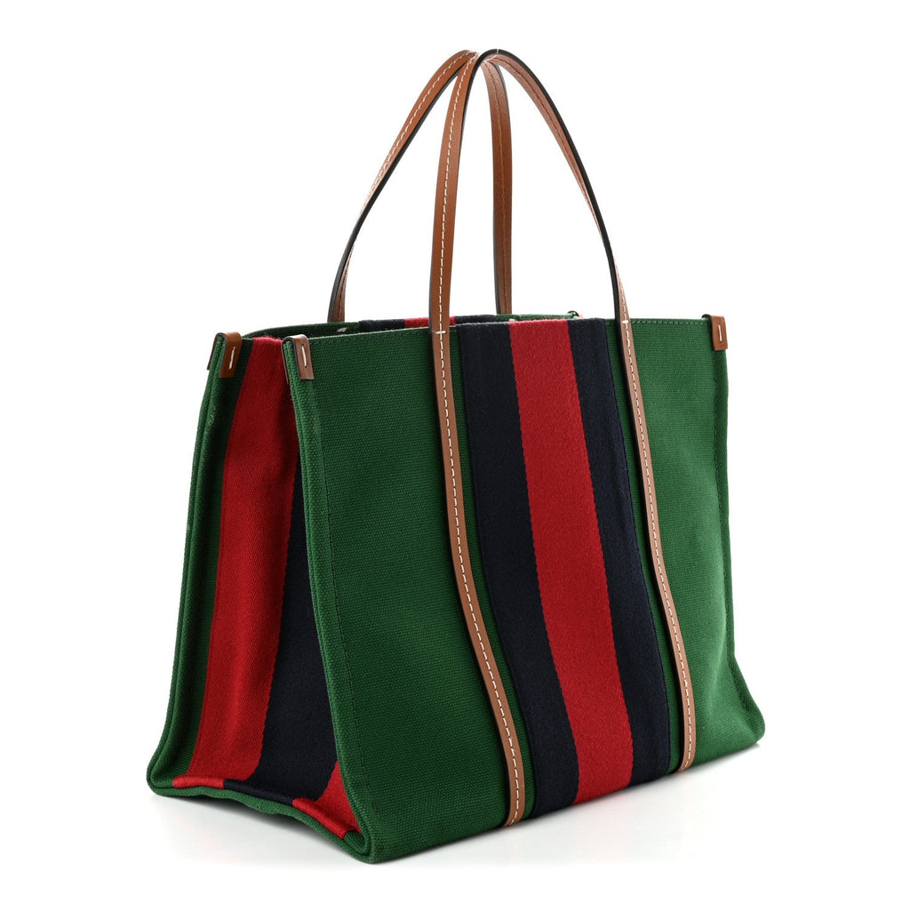 Gucci Canvas Calfskin Web Small Interlocking G Tote Bag Green Red