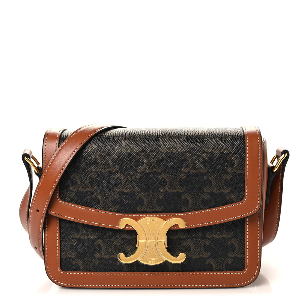 Celine Calfskin Triomphe Canvas Teen Triomphe Bag Tan