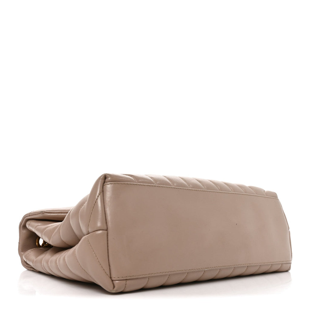 Saint Laurent Calfskin Y Quilted Monogram Medium Loulou Chain Satchel Dark Beige