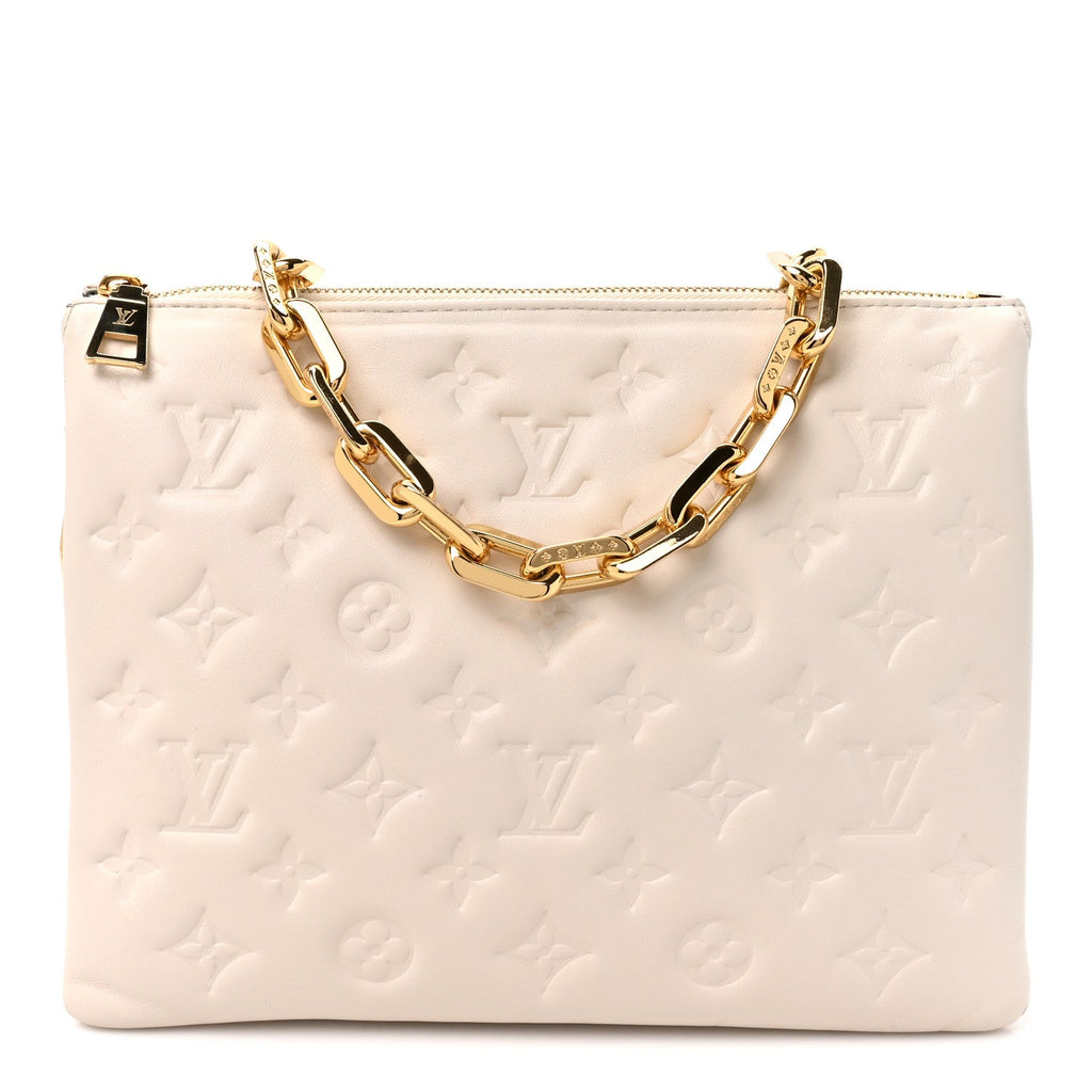 Louis Vuitton Lambskin Embossed Monogram Coussin PM Beige Cream