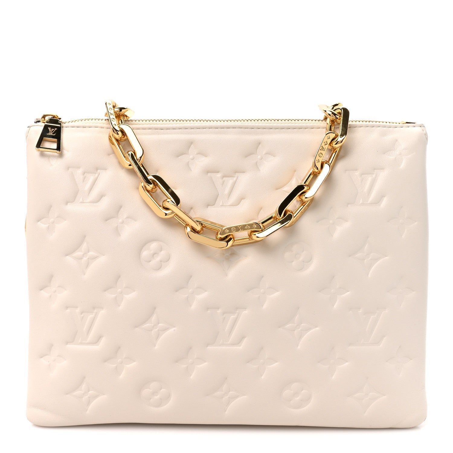 Louis Vuitton Lambskin Embossed Monogram Coussin PM Beige Cream