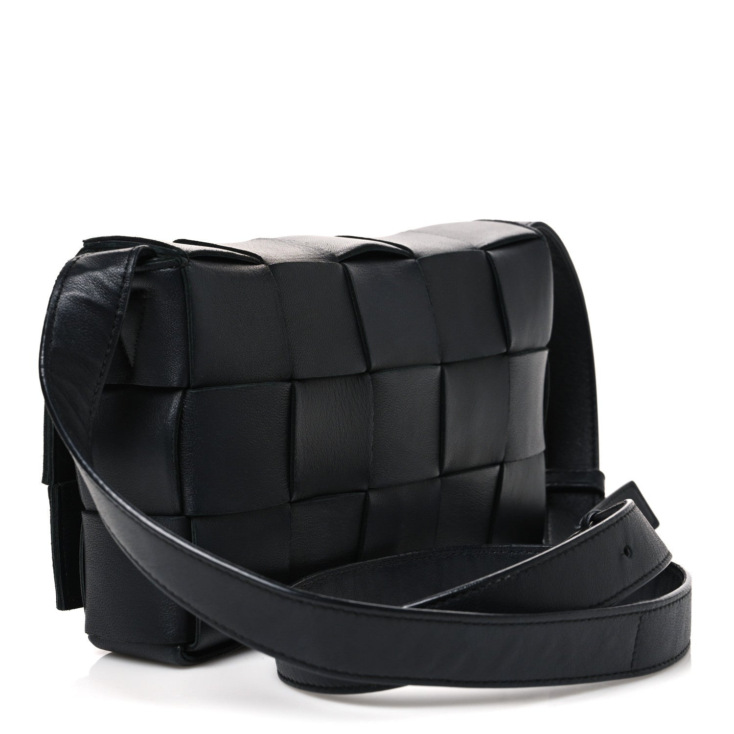 Bottega Veneta Lambskin Maxi Intrecciato Cassette Crossbody Bag Black