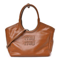 Miu Miu Soft Calf Softy Small Ivy Tote Bag Caramel front view