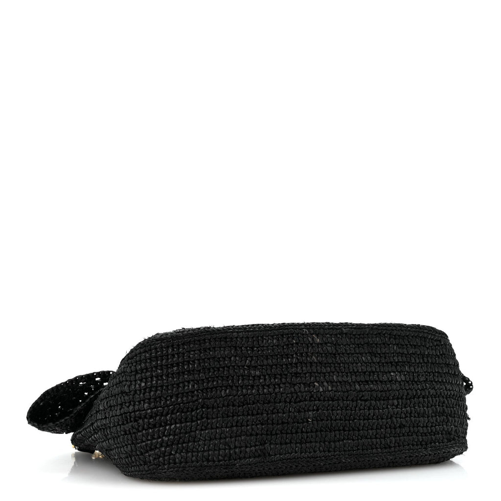 Loewe Raffia Donut Chain Medium Ola Shoulder Bag Black