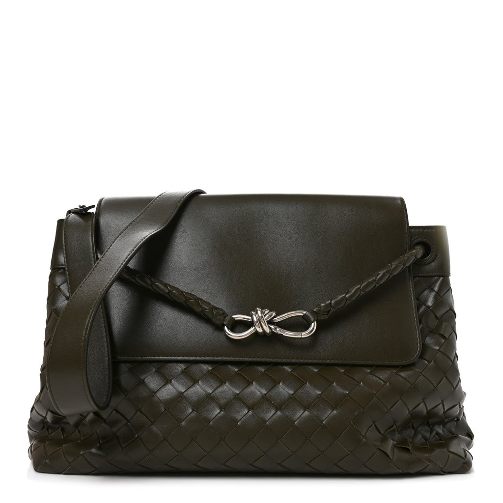 Bottega Veneta Calfskin Intrecciato Medium Andiamo Messenger Bag Kaki