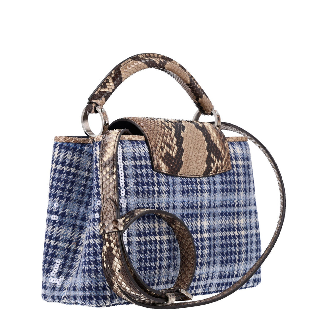 Louis Vuitton Tweed Sequins Snakeskin Capucines BB Blue