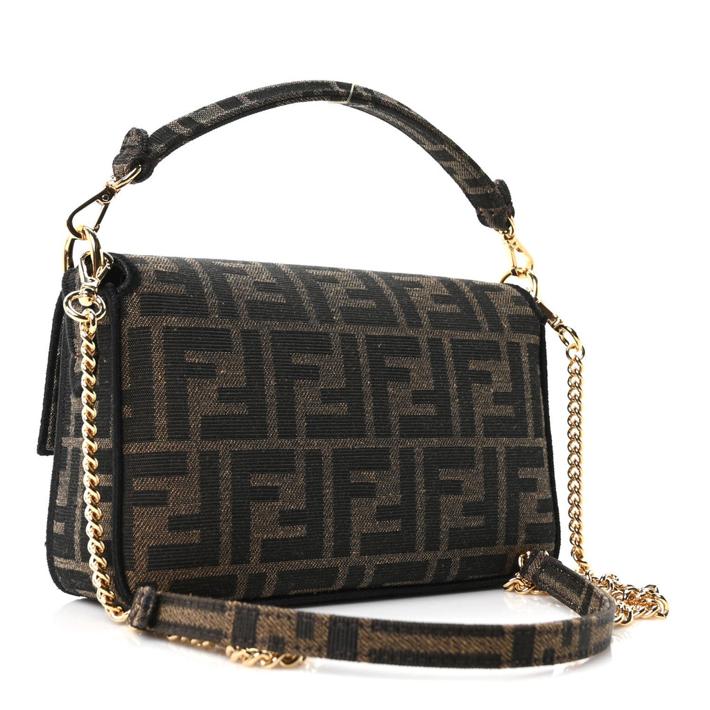 Fendi Fabric Jacquard FF 1974 Mini Baguette Tobacco Moro Black