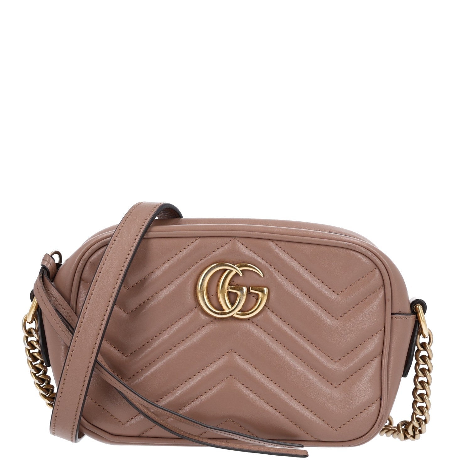 Gucci Calfskin Matelasse Mini GG Marmont Chain Shoulder Bag Porcelain Rose