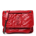 Saint Laurent Crinkled Calfskin Matelasse Monogram Baby Niki Chain Satchel Rouge Eros
