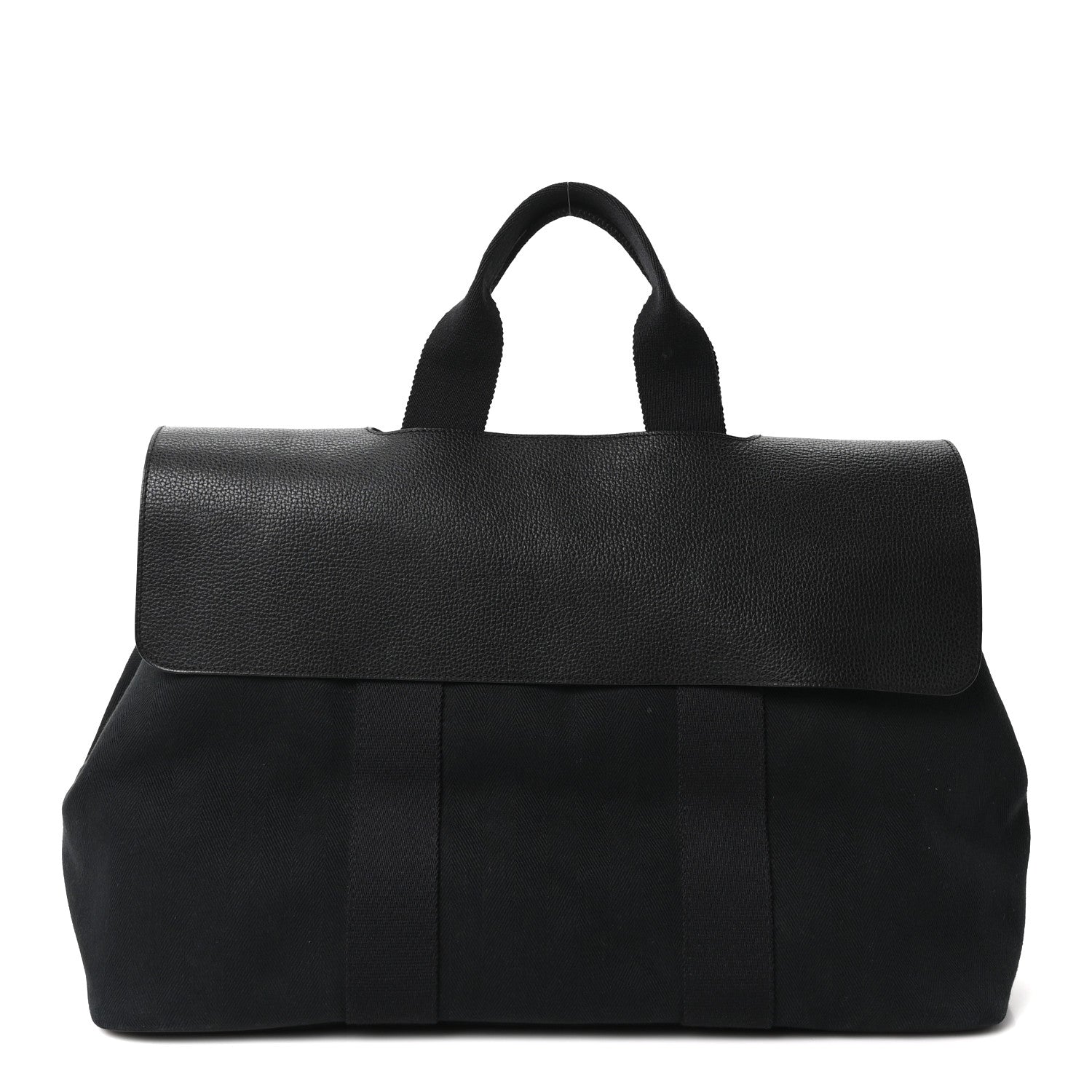 Hermès Chevron Herringbone Toile Vache Liegee Valparaiso Tote MM Black