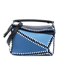 Loewe Calfskin Crochet Trim Small Puzzle Bag Blue White front view