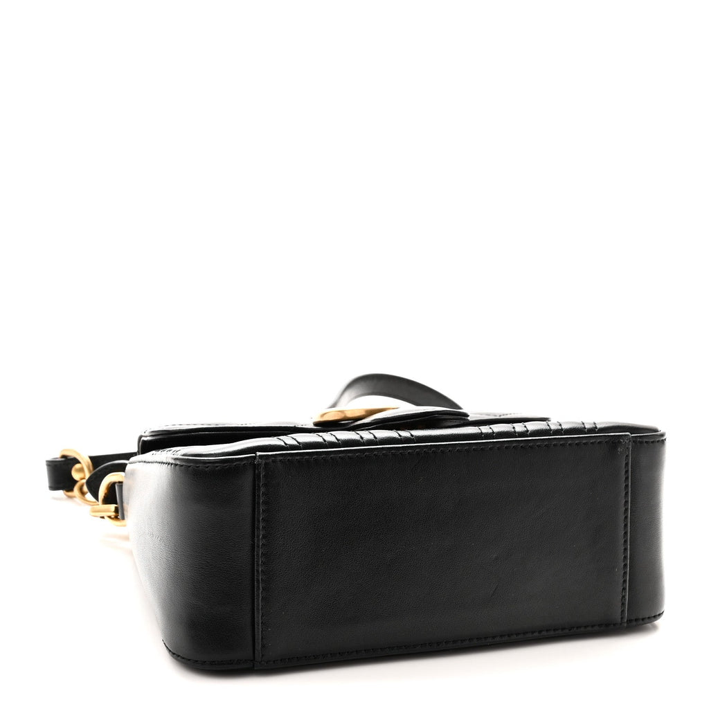 Gucci Calfskin Matelasse Mini GG Marmont Top Handle Shoulder Bag Black